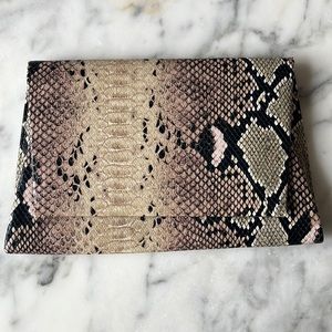 Faux snakeskin envelope clutch
